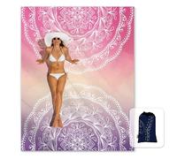 Sunlit Couverture de plage bohème douce et soyeuse, tapis anti-sable avec poches d’angle et sac en maille, pour fête de plage, voyages, camping - Mandala violet et rouge, 270 x 205 cm