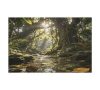 Sunlit Jungle Stream with Wildlife Puzzle en bois avec boîte de rangement - Puzzle en bois respectueux de l'environnement pour les loisirs à la maison, le soulagement du stress et la décoration - 1