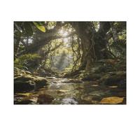 Sunlit Jungle Stream with Wildlife Puzzle en bois avec boîte de rangement - Puzzle en bois respectueux de l'environnement pour les loisirs à la maison, le soulagement du stress et la décoration - 500