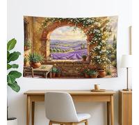 Sunlit Lavande Scenic Tapisserie murale à suspendre au mur de jardin floral Décoration d'intérieur esthétique pour salon, chambre à coucher et bureau 152,4 x 101,6 cm