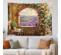 Sunlit Lavande Scenic Tapisserie murale à suspendre au mur Motif floral Décoration d'intérieur esthétique pour salon, chambre à coucher et bureau 203 x 152 cm