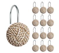 Sunlit Lot de 12 Crochets de Rideau de Douche avec nœuds bohèmes, Anneaux décoratifs pour Salle de Bain, Bord de mer, Accessoires de Salle de Bain