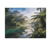 Sunlit - Puzzle en bois de rivière tropicale brumeuse avec boîte de rangement, puzzle en bois respectueux de l'environnement pour les loisirs à la maison, le soulagement du stress et la décoration