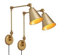 SUNLLOK Applique murale dorée à bras oscillant avec cordon de branchement - Plafonnier industriel réglable à suspendre - Lampe murale d'intérieur en métal rustique pour salon, chambre d'enfant (2)