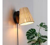 SUNLLOK Applique murale moderne en bambou avec interrupteur à câble - Panier en rotin Abat-jour Lustre pour lampe murale, éclairage mural intérieur en bois tressé Décoration pour îlot de cuisine,