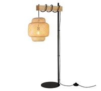 SUNLLOK Lampadaire bohème en rotin pour salon, abat-jour en bambou industriel en bois avec interrupteur à pied, haute lumière tressée noire moderne pour cuisine, île, chambre à coucher, bureau