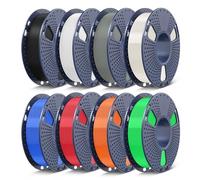 SUNLU 3D PETG Filament multicolore 1,75 mm Lot de filaments imprimante,emballé individuellement sous vide,0,25 kg par bobine,noir + blanc + gris + transparent (blanc + bleu + rouge + orange + vert).