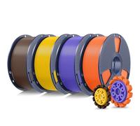 SUNLU 4KG PLA+2.0 Filament 1,75 mm, Mise à Niveau du Filament PLA PLUS, Résistance Améliorée, Bobine de 1kg, 4KG au Total, Orange soleil+Violet lavande+Jaune vif+Marron café