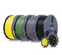 SUNLU 4KG PL 2.0 Filament, Mise à Niveau du Filament PL Résistance Améliorée, Plus Résistant et Plus Rapide, Bobine de 1kg, 4KG au total, Noir+Gris+Vert Olive+Jaune