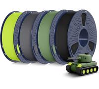 SUNLU 4KG PLA Mat Lot de Filaments Imprimante 3D, Filament d'impression 3D 1.75 mm Avec Finition Mate, Précision Dimensionnelle ±0.02 mm, 1KG/Bobine, 4 Paquets, Noir+Vert olive+Gris+Jaune fluo