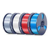 SUNLU 4KG PL Silk Filament, Silk PLA PLUS Filament avec Finition Lisse et Soyeuse, Bobine de 1kg(2.2lbs), 4 Rouleaux, Argent+Blanc+Rouge+Bleu