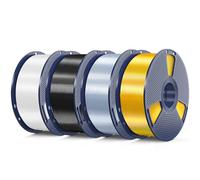 SUNLU 4KG PL Silk Filament, Silk PLA PLUS Filament avec Finition Lisse et Soyeuse, Bobine de 1kg(2.2lbs), 4 Rouleaux, Or clair+Argent+Noir+Blanc