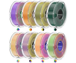 SUNLU Filament en soie PLAPLUS, Filament en soie bicolore multicolore, SILK bicolore *3, SILK tricolore*5, total 2 kg