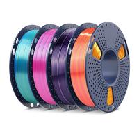 SUNLU Lot de 4 filaments PLA bicolore en soie pour imprimante 3D, emballés individuellement sous vide, bobine de 250 g, 1 kg au total, rouge, bleu, or rouge, noir, violet, bleu vert