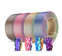 SUNLU Lot de 4 recharges de filament PLA en soie triple couleur 500 g, sans bobine, compatible avec les imprimantes 3D Bambu Lab, 0,5 kg/rouleau, 4 couleurs au total PLA soie triple couleur