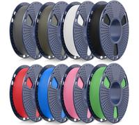 SUNLU Lot de 8 filaments PLA mat multicolore, 250 g de filament PLA pour imprimante 3D 1,75 mm, 0,25 kg/bobine, 8 paquets de 2 kg au total, surface mate, noir + blanc + gris + bleu + vert + rose +