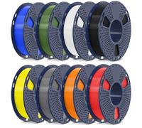 SUNLU Lot de filaments PL de 1,75 mm, filament 3D PL 2.0, emballé individuellement sous vide, bobine de 250 g, 8 rouleaux, 2 kg au total, noir + blanc + gris + rouge + bleu + jaune + orange + vert
