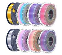 SUNLU Lot de filaments PLA en soie arc-en-ciel pour imprimante 3D, changement de couleur rapide de 8 mètres, emballé individuellement sous vide, bobine de 250 g, 8 rouleaux, 2 kg au total, 6
