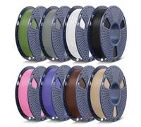 SUNLU Lot de filaments PLA+ multicolores pour imprimante 3D, compatibles avec les imprimantes Bambu Labs, noir + blanc + gris + chêne + vert olive + marron café + violet + rose