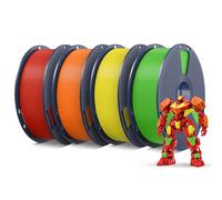 SUNLU PETG 1,75 mm Filament lot de 4 kg, moins d'étirement et bonne adhérence des couches, emballé individuellement sous vide,1 kg par bobine, 4 couleurs, orange soleil + jaune + rouge + vert.