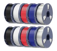 SUNLU PETG - Lot de 2 bobines de filament PETG 1,75 mm 2025 compatible avec filament de recharge Bambulab, 10 kg, noir + blanc + transparent + rouge + bleu