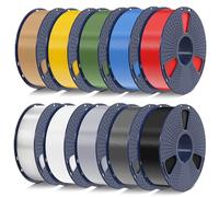 SUNLU PLA Filament Imprimante 3D Multicolore, 10KG Filament PLA 1.75mm +/-0,02mm, Bobine de 1KG, 10 Pcs. (Noir+Blanc+Gris+Rouge+Vert olive+Jaune+Bleu gris+Bois+Argenté+Transparent)