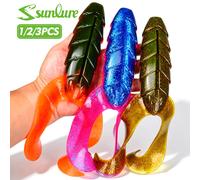Sunlure 1/2/3PCS Grandes leurres souples en silicone à double queue bou appât artificiel nervuré pour la pêche en eau salée ColorB