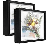 sunmeg 2Pcs Cadre 3D Profond 20 x 20 cm Cadre Photo Vitrine 3D Cadre Boîte en Bois Cadre d'Objet Carrée Pour Médailles, Billets, Fleurs, Souvenirs, Diamond Painting