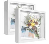 sunmeg 2Pcs Cadre 3D Profond 20 x 20 cm Cadre Photo Vitrine 3D Cadre Boîte en Bois Cadre d'Objet Carrée Pour Médailles, Billets, Fleurs, Souvenirs, Diamond Painting