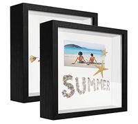 sunmeg 2Pcs Cadre 3D Profond 25 x 25 cm Cadre Photo Vitrine 3D Cadre Boîte en Bois Cadre d'Objet Carrée Pour Médailles, Billets, Fleurs, Souvenirs, Diamond Painting