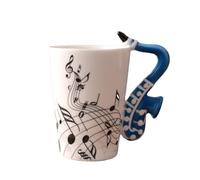 Sunmeit 240 ML, Tasse en CéRamique de Musique Tasses et Tasses Mignonnes de Café, Thé, Lait avec PoignéE, Cadeaux de Nouveauté, Saxophone Bleu