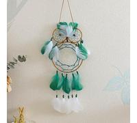Sunmeit Attrape-rêves en forme de hibou bohème fait à la main, attrape-rêves en plumes traditionnelles, décorations murales suspendues pour la maison, chambre, vert foncé