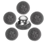 Sunmeit Lot de 6 éponges à récurer en laine d'acier avec acier inoxydable pour cuisine, grill, poêles. Comprend 1 éponge et 5 coussins.
