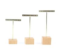 Sunmeit Présentoir de boucles d'oreilles en métal doré 3 pièces avec base carrée en bois Supports de bijoux à 4 trous Organisateur de boucles d'oreilles pendantes