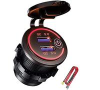 Sunmeit Prise de chargeur USB Dual 3.0, sortie USB imperméable de 12 V/24 V avec interrupteur tactile pour voiture, marine, RV, moto, rouge