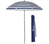 SUNMER Parasol de Plage avec mécanisme d'inclinaison Bleu + Blanc 1,8 m