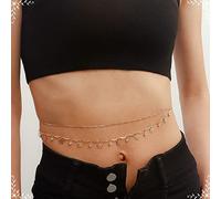SUNMME Ceinture Western Femme, Chaînes de Bijoux de Ventre Plaqué Or avec Pendentif Papillons et Zircone Cubique Figaro Chaîne de Taille Ronde Blanc 41Inch(104Cm)