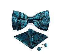 SUNMME Nœud Papillon réglable Business WHanderchief Cufflinks Set Cadeaux Paisley Nœud Papillon pré-noué pour Homme (Bleu comme indiqué) (Gris Taille Unique)