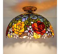 SUNMME Plafonnier de 40,6 cm, plafonnier Semi-encastré en vitrail, Lustre à Base en métal de Style Victorien pour Chambre à Coucher, Cuisine, Salle à Manger, Salon, Couloir, 1