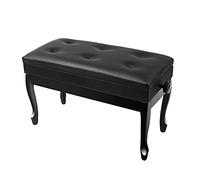 SUNMME Tabouret de Piano Double réglable en Hauteur avec Compartiment à Musique dissimulé, Pieds incurvés rembourrés en Cuir synthétique, 76 x 39 x 48 cm, Noir (Taille Unique Noir)