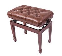 SUNMME Tabouret de Piano réglable en Cuir et Bois avec Coussin épais, Design à Levage Automatique, PU, Dimensions : 55 x 34 x 47 cm, Noir (Bois de Teck Brun, Taille Unique).