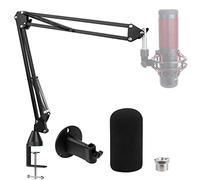 SUNMON Perche avec filtre anti-pop pour HyperX QuadCast - Support mural et pince de bureau C, support de microphone ciseaux compatible avec HyperX QuadCast S, microphone Brazo avec housse de pare-brise en mousse