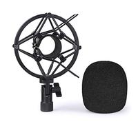 SUNMON Q2U Support de microphone anti-chocs avec pare-brise en mousse pour absorber les vibrations et le bruit, filtre anti-pop adapté pour Samson Q2U USB/XLR Dynamic Mic