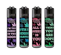 Sunmondo Lot de 4 briquets Clipper, motifs exceptionnels (Leave Slogan)