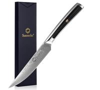 Sunnecko Couteau Viande 13 cm en Acier Damas 73 Couches, Couteau Cuisine Japonais Style Professionnel Universel avec Poignée G10, pour Steak Dîner Crêpe