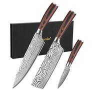 Sunnecko Ensemble de Couteaux de Cuisine 3 Pièces, Couteau Chef & Nakiri Ultra Tranchant en Acier Inoxydable, Multifonction pour Viande Légume Fruit, Usage Familial et Professionnel