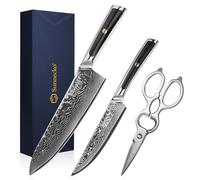 Sunnecko Set Couteaux et Ciseaux Cuisine 3 pièces, Couteau de Cuisine Professionnel Chef Viande en Acier Damas 67 Couches, Ciseau de Cuisine Acier Inox