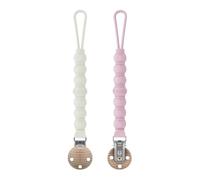 SUNNIFLY 2 Chaînes Accroche Tetine Bebe, Attache Tetine Personnalisé, Matière Silicone Alimentaire (Beige + Rose Clair)