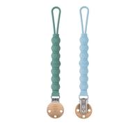 SUNNIFLY 2 Chaînes Accroche Tetine Bebe, Attache Tetine Personnalisé, Matière Silicone Alimentaire (Bleu Cambridge + Bleu Clair)