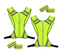 SUNNIFLY 2 pcs Gilet Jaune Adulte - Gilet Velo Clignotant pour Adultes, Enfants - avec 4pcs Rouleaux de Bracelet Réfléchissant - pour L'équitation de Nuit, la Course, la Marche